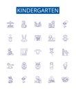 Kindergarten line icons signs set. Design collection of Preschool, Nursery, Early, Education, Learning, Play, Kinder Royalty Free Stock Photo