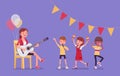 Kindergarten music party, female teacher playing guitar