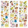 Kindergarten Nursery Preschool School education with children Doodle pattern Kids play and study Boys and girls kids