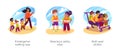 Kindergarten outside time isolated cartoon vector illustration set