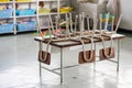kindergarten. school close. Wodden chairs, table and toys Royalty Free Stock Photo