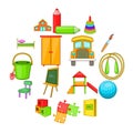 Kindergarten security icons set, cartoon style Royalty Free Stock Photo