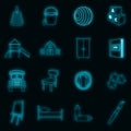 Kindergarten security icons set vector neon Royalty Free Stock Photo