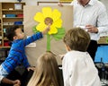 Kindergarten students learning flower structure