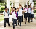 Kindergarten students running cheerful after class Royalty Free Stock Photo