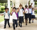Kindergarten students running cheerful after class