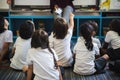 Kindergarten students sitting on the floor