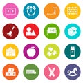 Kindergarten symbol icons many colors set