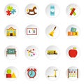 Kindergarten symbol icons set in flat style