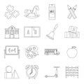 Kindergarten symbol icons set, outline style