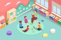 Kindergarten teacher read book to kids, isometric