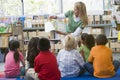 Kindergarten teacher reading to children