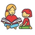 Kindergarten teacher, woman reading book to child concept. Royalty Free Stock Photo