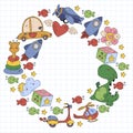 Kindergarten, toys vector pattern. Little children creativity and imagination. Online education, educational games.