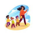 Kindergarten walking rope isolated cartoon vector illustration. Royalty Free Stock Photo