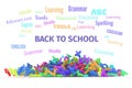 Kindergarten word cloud, stack of alphabets. Royalty Free Stock Photo