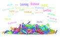Kindergarten word cloud, stack of alphabets. Royalty Free Stock Photo