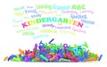 Kindergarten word cloud, stack of alphabets.