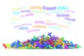 Kindergarten word cloud, stack of alphabets. Royalty Free Stock Photo