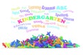 Kindergarten word cloud, stack of alphabets. Royalty Free Stock Photo