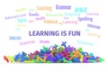 Kindergarten word cloud, stack of alphabets.