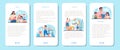 Kindergartener mobile application banner set. Professional nany and children