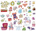 stickers, icons with elements of animal fairies and elves