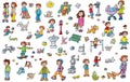 stickers, icons of park elements, with children and animals Royalty Free Stock Photo