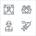 kindness line icons. linear set. quality vector line set such as injection, praying, health