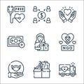 kindness line icons. linear set. quality vector line set such as delivery truck, medical, medical mask, ngo, donors, payment,
