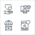 Kindness line icons. linear set. quality vector line set such as medicine, humanitarian, video call
