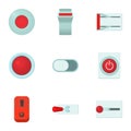 Kinds of buttons icons set, cartoon style