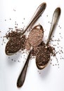 2 kinds of Chia seeds on old vintage silver spoons Royalty Free Stock Photo