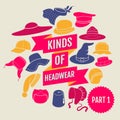 Kinds of headwear. Part 1 Royalty Free Stock Photo
