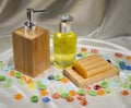 Kinds of soap on silk background Royalty Free Stock Photo