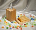 Kinds of soap on silk background Royalty Free Stock Photo