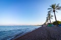 Tents of hikers on the shores of the Sea of Galilee at sunrise, on Korsi beach