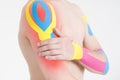 Kinesio tape, kinesiology taping on man hand Royalty Free Stock Photo