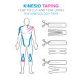 Kinesio taping. How to cut and how using the kinesiology tape