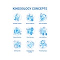 Kinesiology concept turquoise icons set