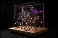 kinetic and interactive geometric art sculpture, with light and sound effects