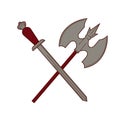 Sword and ax isolated knight weapon king army equipment