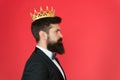King attribute. Narcissistic king. Self confidence concept. Handsome hipster formal suit. Elite society. Feeling Royalty Free Stock Photo