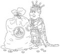 King and a bag of gold coins from his treasury Royalty Free Stock Photo