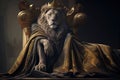 King of beasts lion in royal robe and crown on a royal throne. AI generative illustration Royalty Free Stock Photo