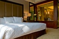 King bed marble bathroom five star hotel suite Royalty Free Stock Photo