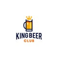 King beer icon logo design with gold crown, a glass full of alcohol logo for pub brewery