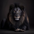 King Black Lion Commanding Attention with Intense Gaze. Generative AI