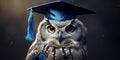 King-blue graduation hat on an owl