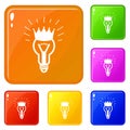 King bulb idea icons set vector color